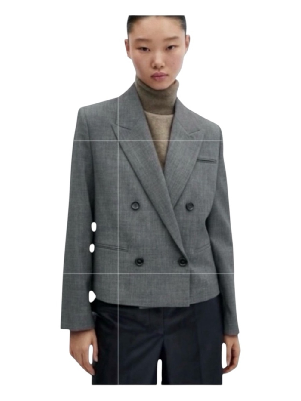 MANGO Gray Double-Breasted
Cropped Blazer, Size S.